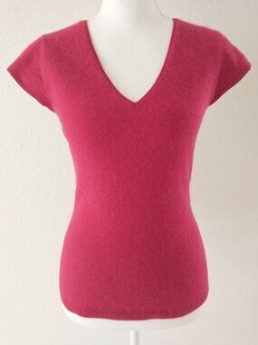 Express Design Studio 100% Cashmere Sweater Vintage M Y2K Raspberry Pink V Neck